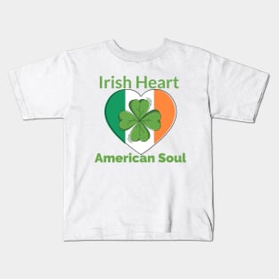 Irish Heart American Soul Heart flag with four leaf clover Kids T-Shirt